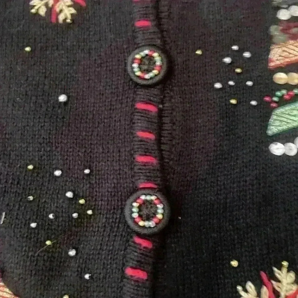 Vintage Christmas Beaded Sequin Sweater Cardigan Size Medium Ugly Christmas - Picture 8 of 15